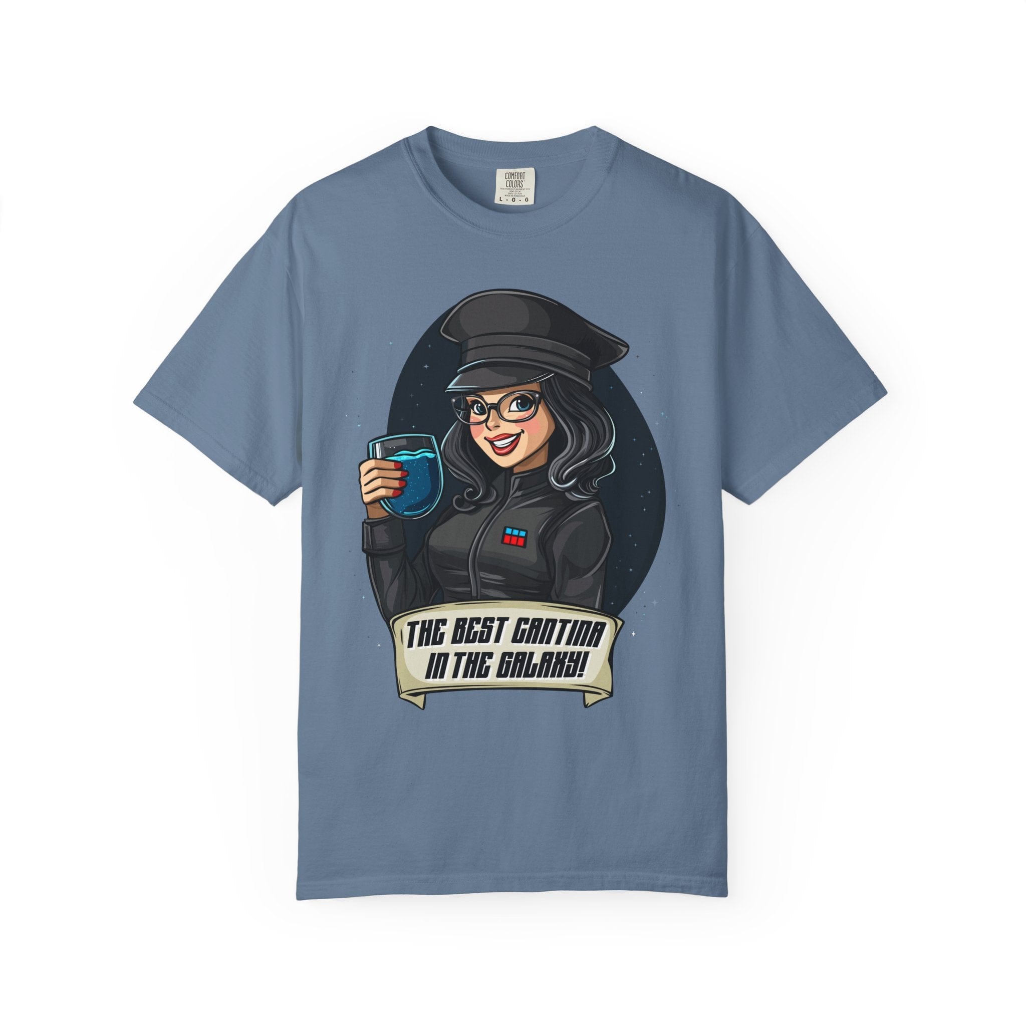 Blue WDW bar-inspired Cantina’s Finest Officer t-shirt with Galaxy’s Edge design